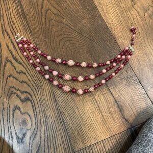 Vintage Multi-Strand Berry Red and Pink Beaded Necklace